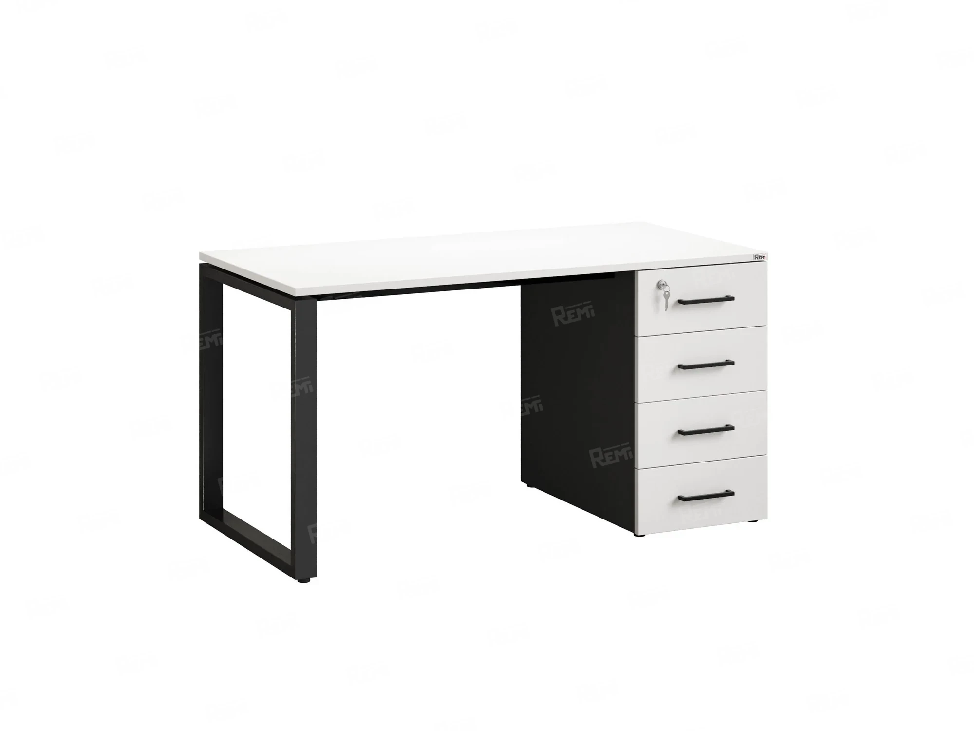 Стол прямой с тумбой на О-образных опоре, правый 1800x700x750 RM105-18x7 Белый/Черный