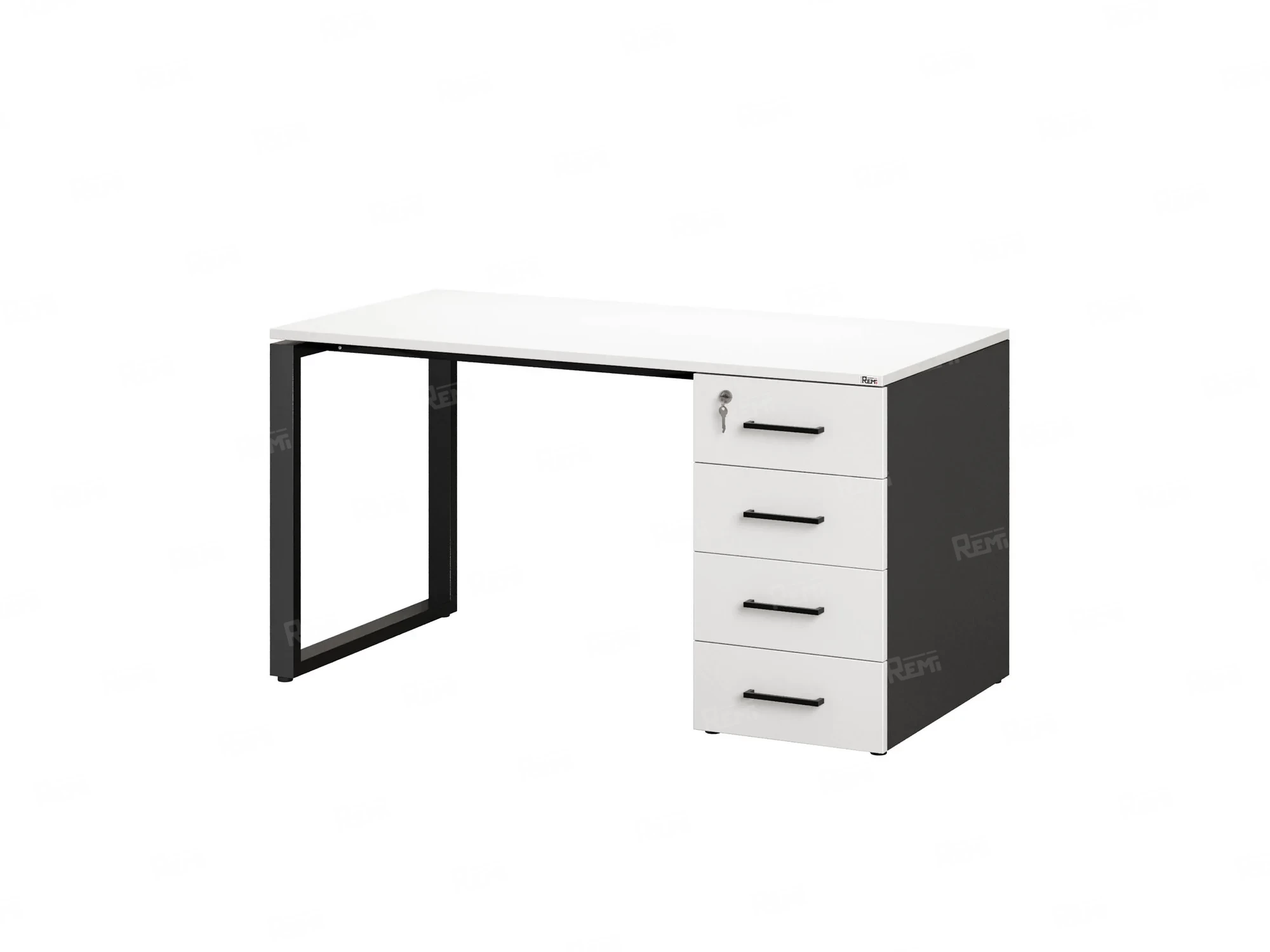 Стол прямой с тумбой на О-образных опоре, правый 1800x700x750 RM105-18x7 Белый/Черный