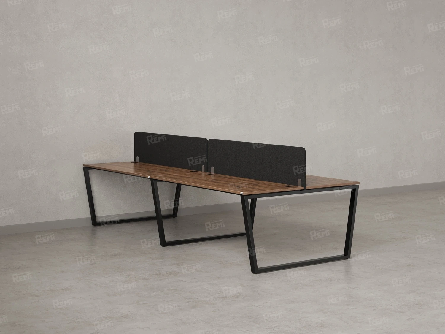 Бенч-система, 4 рабочих места, на U-образных опорах, 2 тканевых экранов 2800x1600x750 RM173-3-14x16 Дуб Юстус/Черный