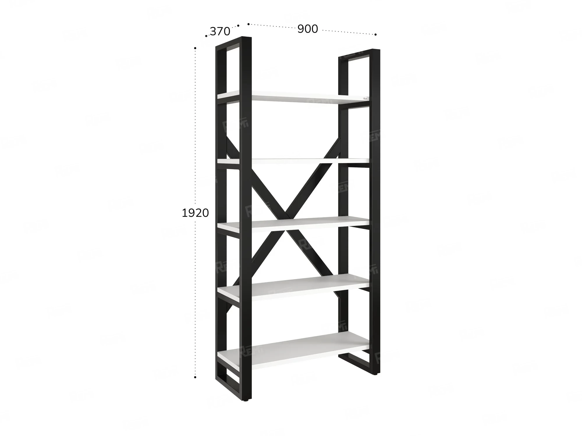 Стеллаж, 5 уровней 900x370x1920 RM131-90x37 Белый/Черный