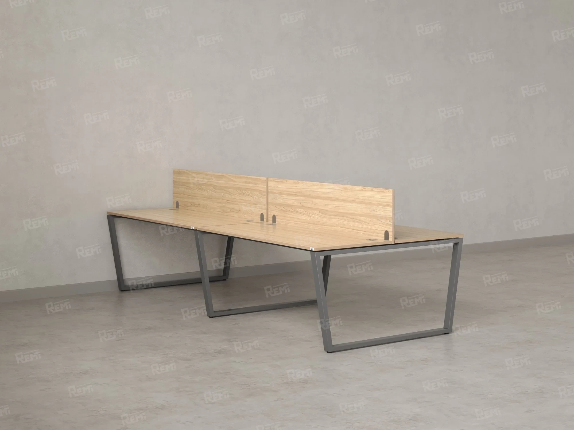 Бенч-система, 4 рабочих места, на U-образных опорах, 2 ЛДСП экранов 2800x1400x750 RM173-4-14x14 Вяз Швейцарский светлый/Серый