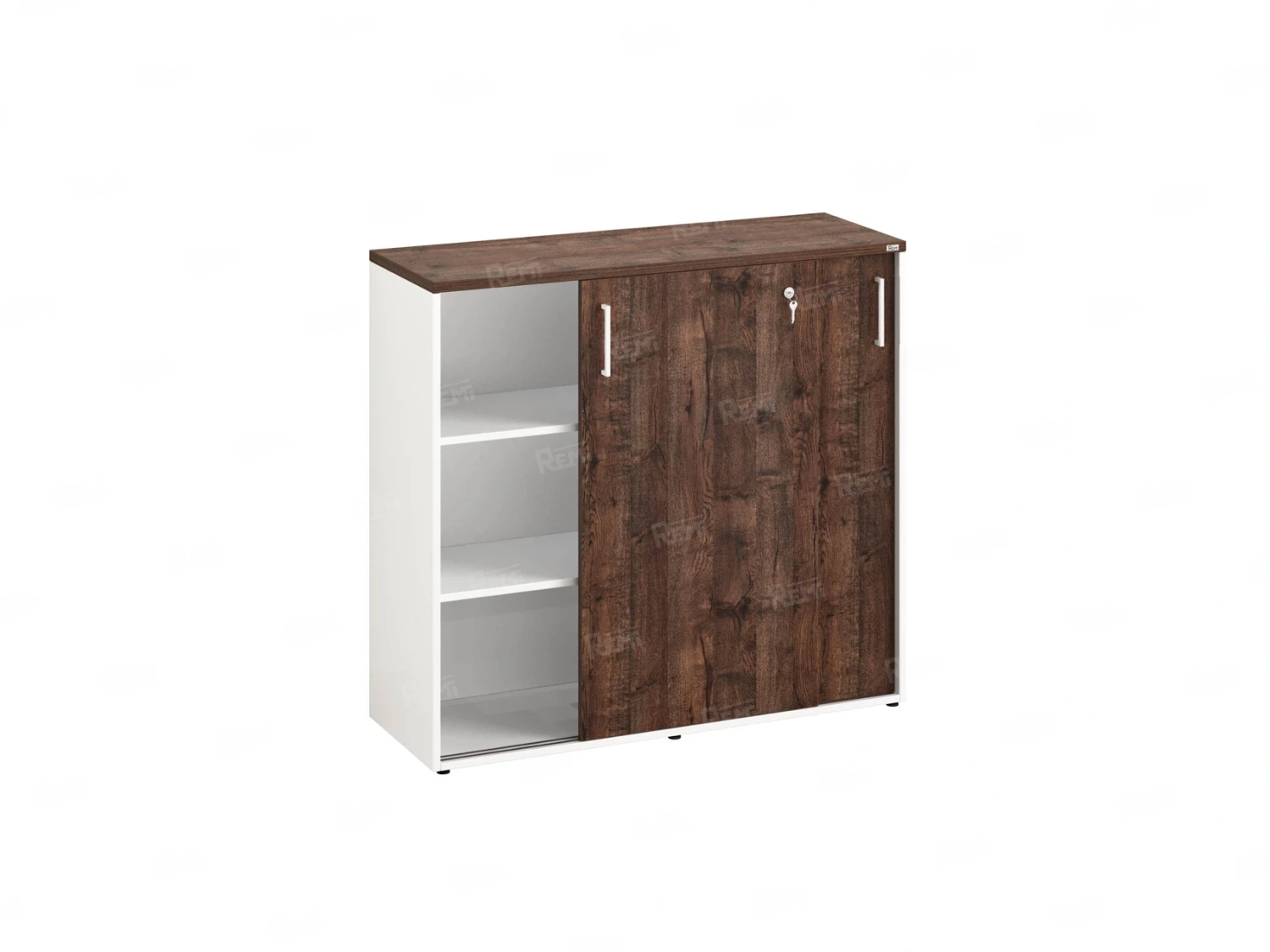 Шкаф-купе низкий, 3 полки, на регулируемых опорах 1200x420x1100 RM129-120x42 Дуб Апрельский шоколад/Белый