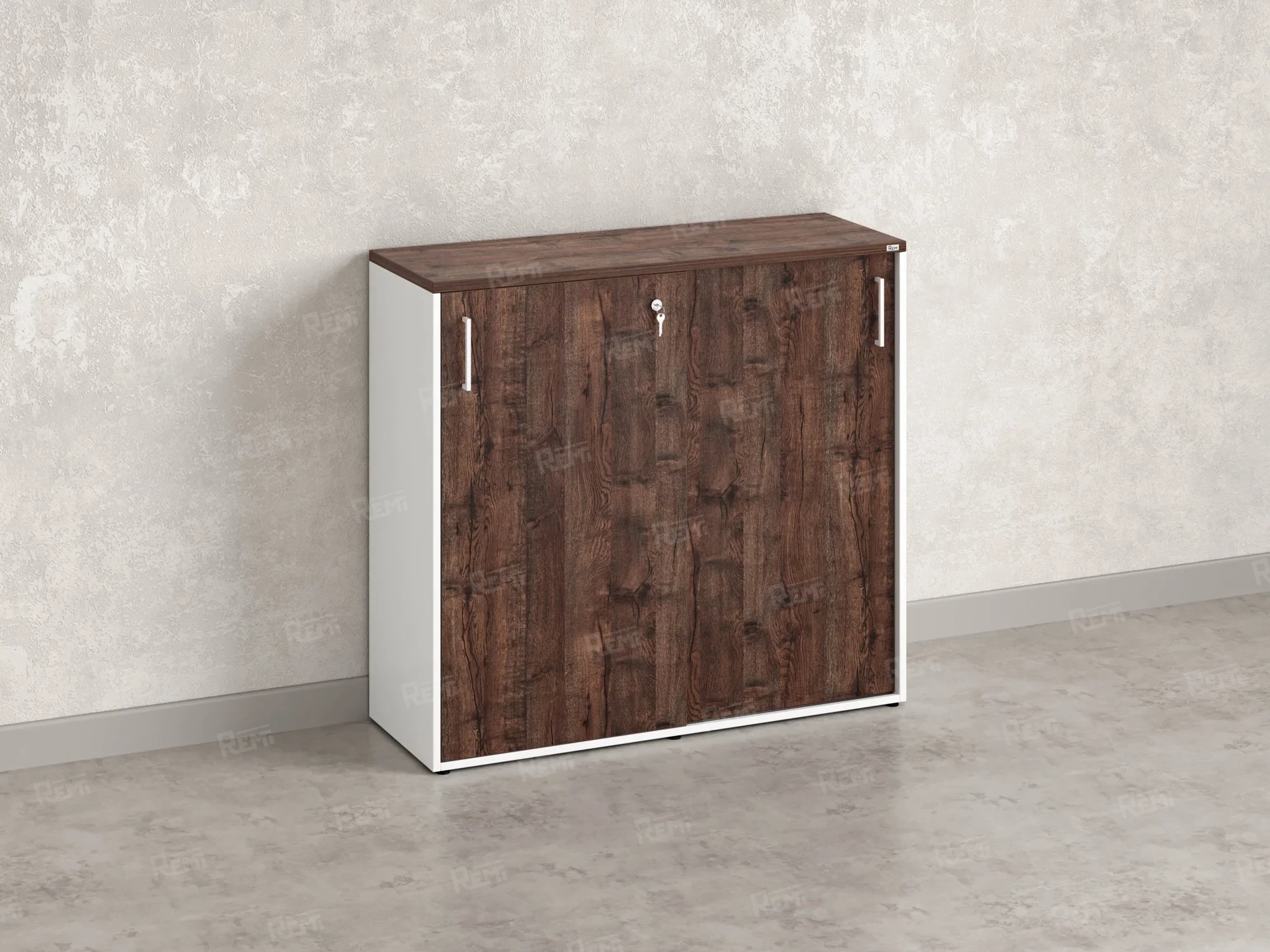 Шкаф-купе низкий, 3 полки, на регулируемых опорах 1200x420x1100 RM129-120x42 Дуб Апрельский шоколад/Белый