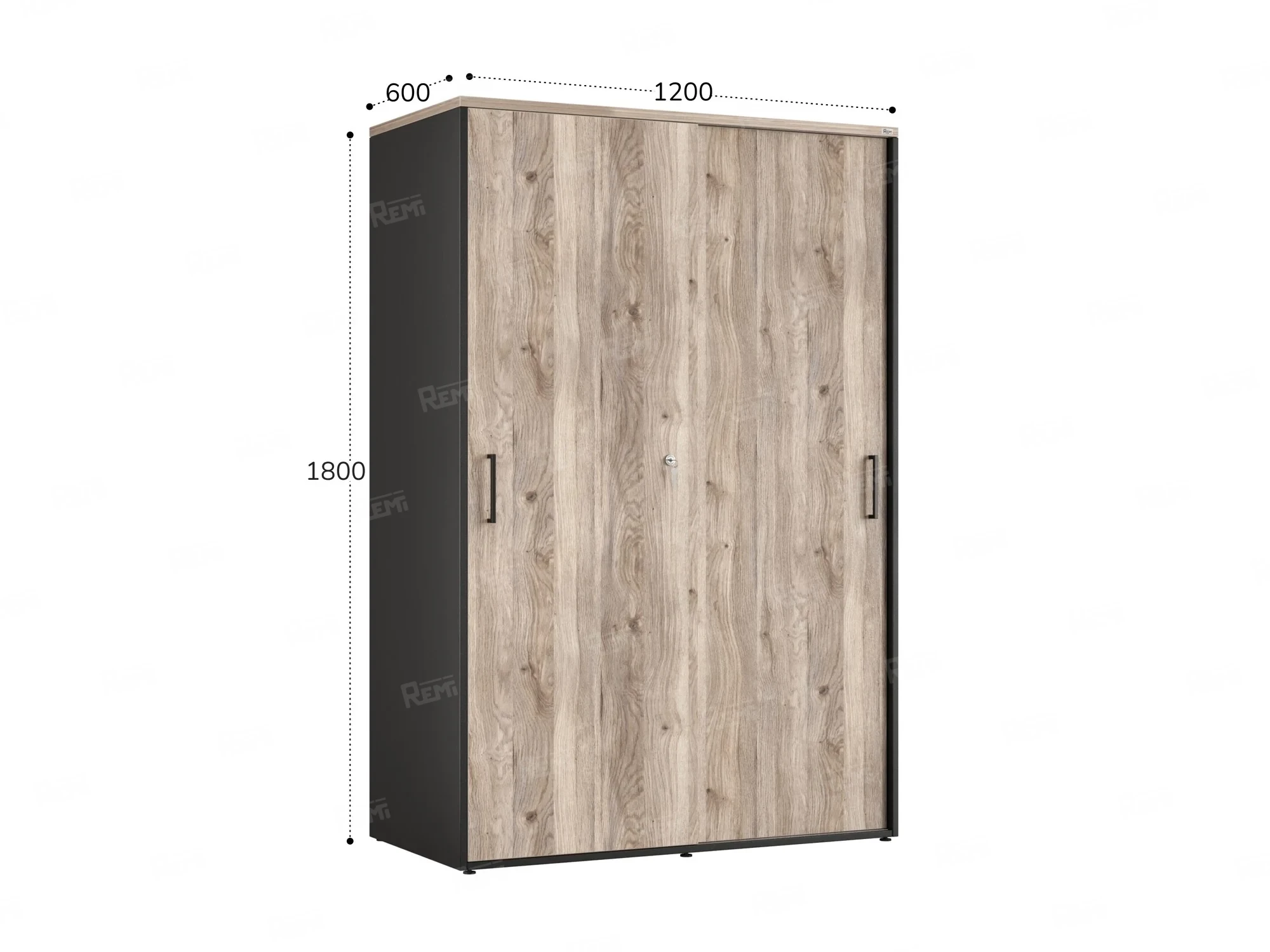 Шкаф-купе, регулируемые опоры, штанга, 1 полка 1200x600x1800 RM164-90x60 Дуб Маувелла/Черный