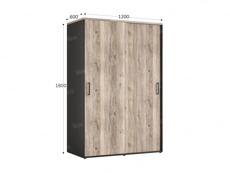 Шкаф-купе, регулируемые опоры, штанга, 1 полка 1200x600x1800 RM164-90x60 Дуб Маувелла/Черный