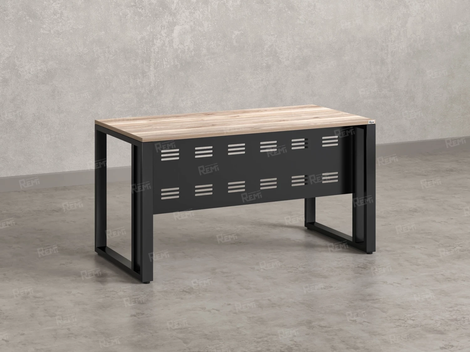 Стол прямой на О-образных опорах с металлическим экраном 1600x800x750 RM042-16x8 Дуб Маувелла/Черный