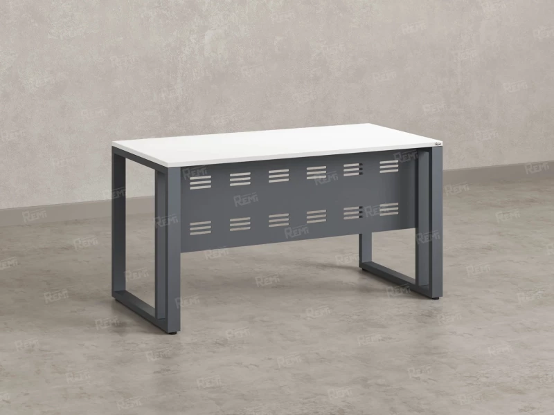 Стол прямой на О-образных опорах с металлическим экраном 2000x800x750 RM042-20x8 Белый/Серый