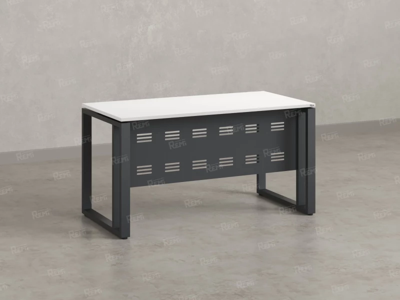 Стол прямой на О-образных опорах с металлическим экраном 2000x800x750 RM042-20x8 Белый/Серый