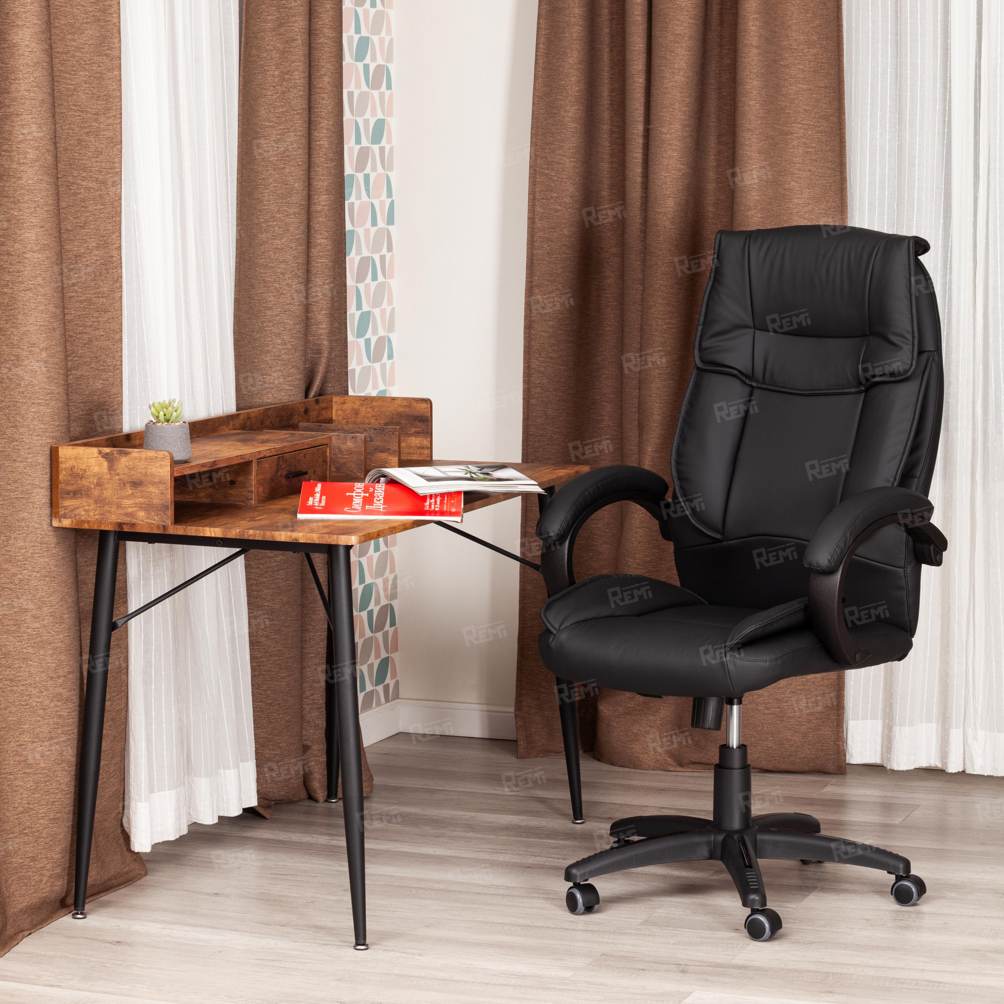 Кресло OREON Черный/Черный, Экокожа (арт. 21157)