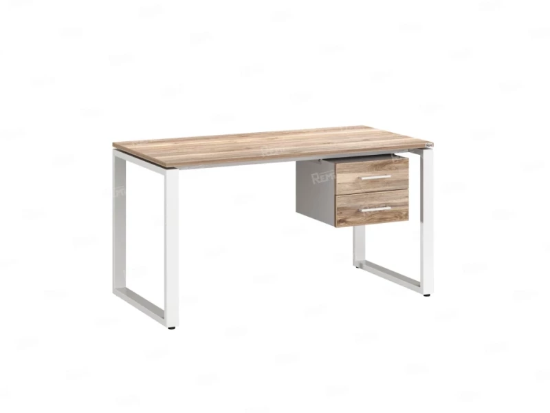 Стол прямой с подвесной тумбой 2 ящика, О-опора 1800x700x750 RM037-18x7 Дуб Маувелла/Белый