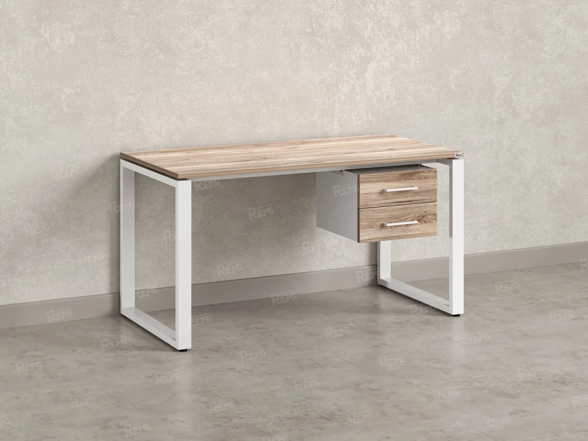 Стол прямой с подвесной тумбой 2 ящика, О-опора 1800x700x750 RM037-18x7 Дуб Маувелла/Белый
