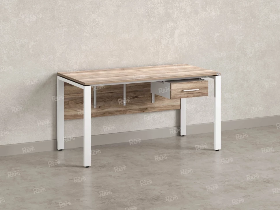 Стол прямой, подвесная тумба, ЛДСП экран, П-опора 1800x600x750 RM030-18x6 Дуб Маувелла/Белый