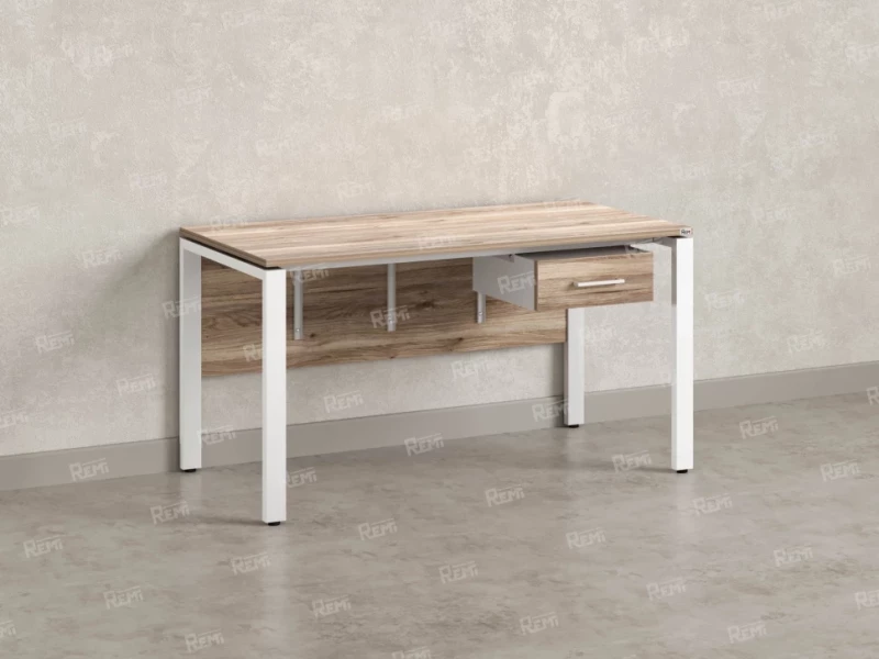 Стол прямой, подвесная тумба, ЛДСП экран, П-опора 1800x600x750 RM030-18x6 Дуб Маувелла/Белый