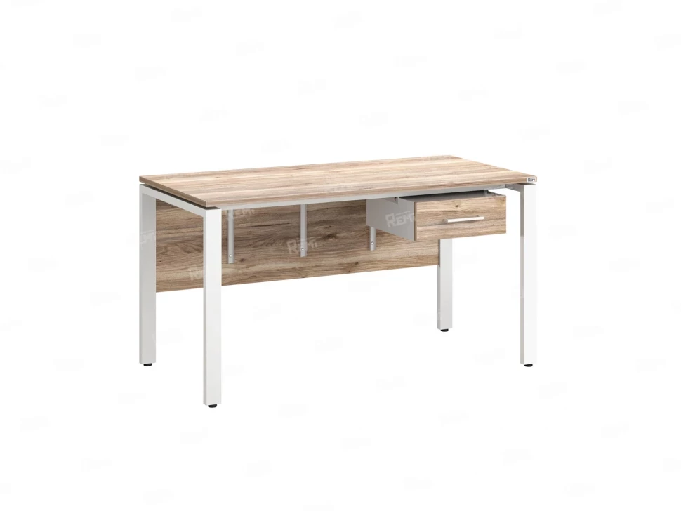 Стол прямой, подвесная тумба, ЛДСП экран, П-опора 1800x600x750 RM030-18x6 Дуб Маувелла/Белый