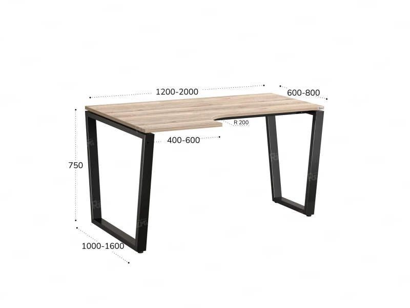 Стол угловой, U-опора, левый 1400x600/900x750, RM051-14x6-9 Дуб Маувелла/Черный