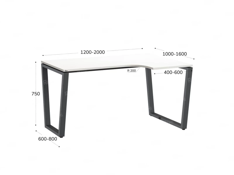 Стол угловой, U-опора, правый 1400x800/1000x750, RM050-14x8-10 Белый/Серый