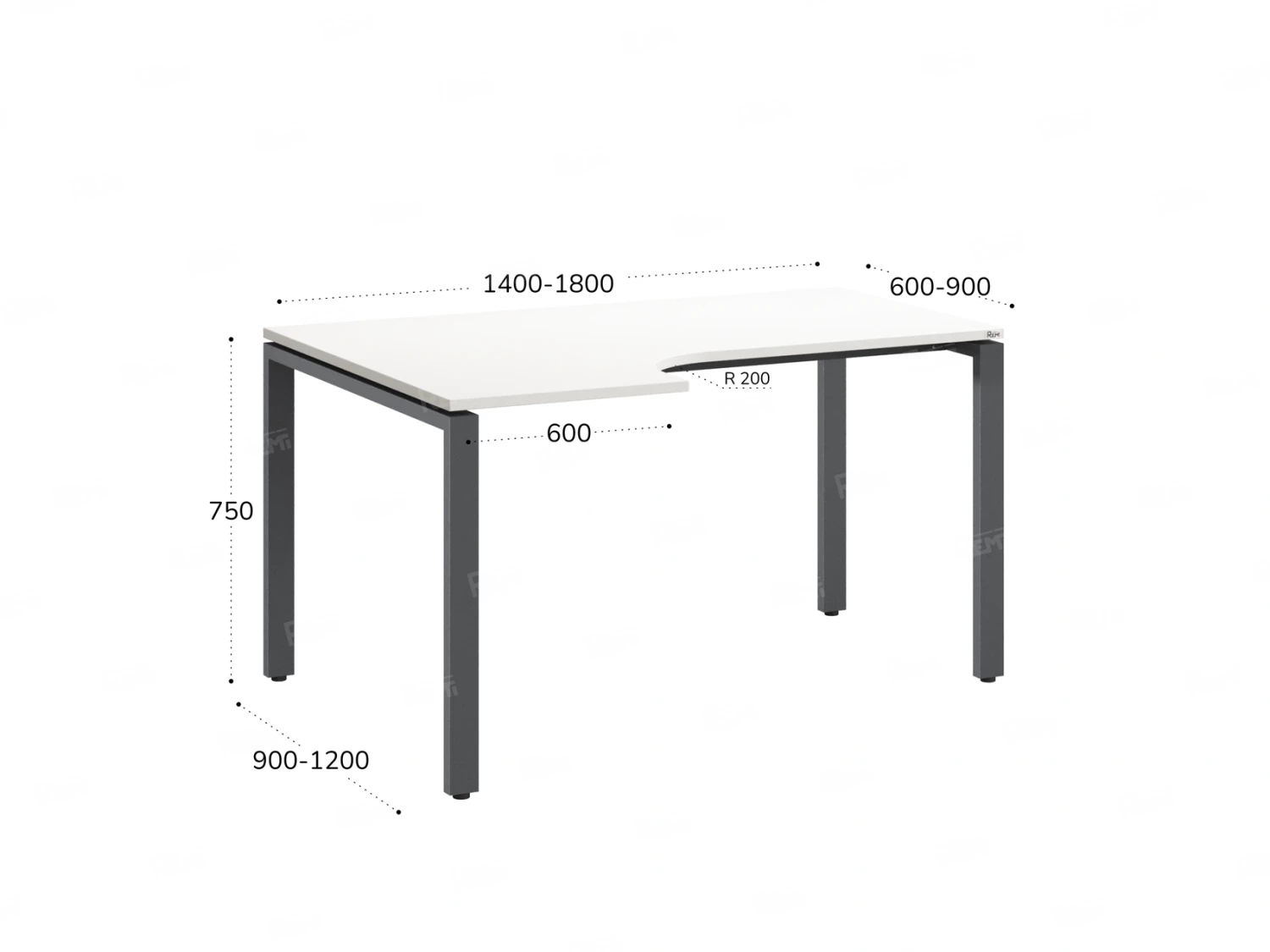 Стол угловой, П-опора, левый 1600x800/1000x750, RM053-16x8-10 Белый/Серый