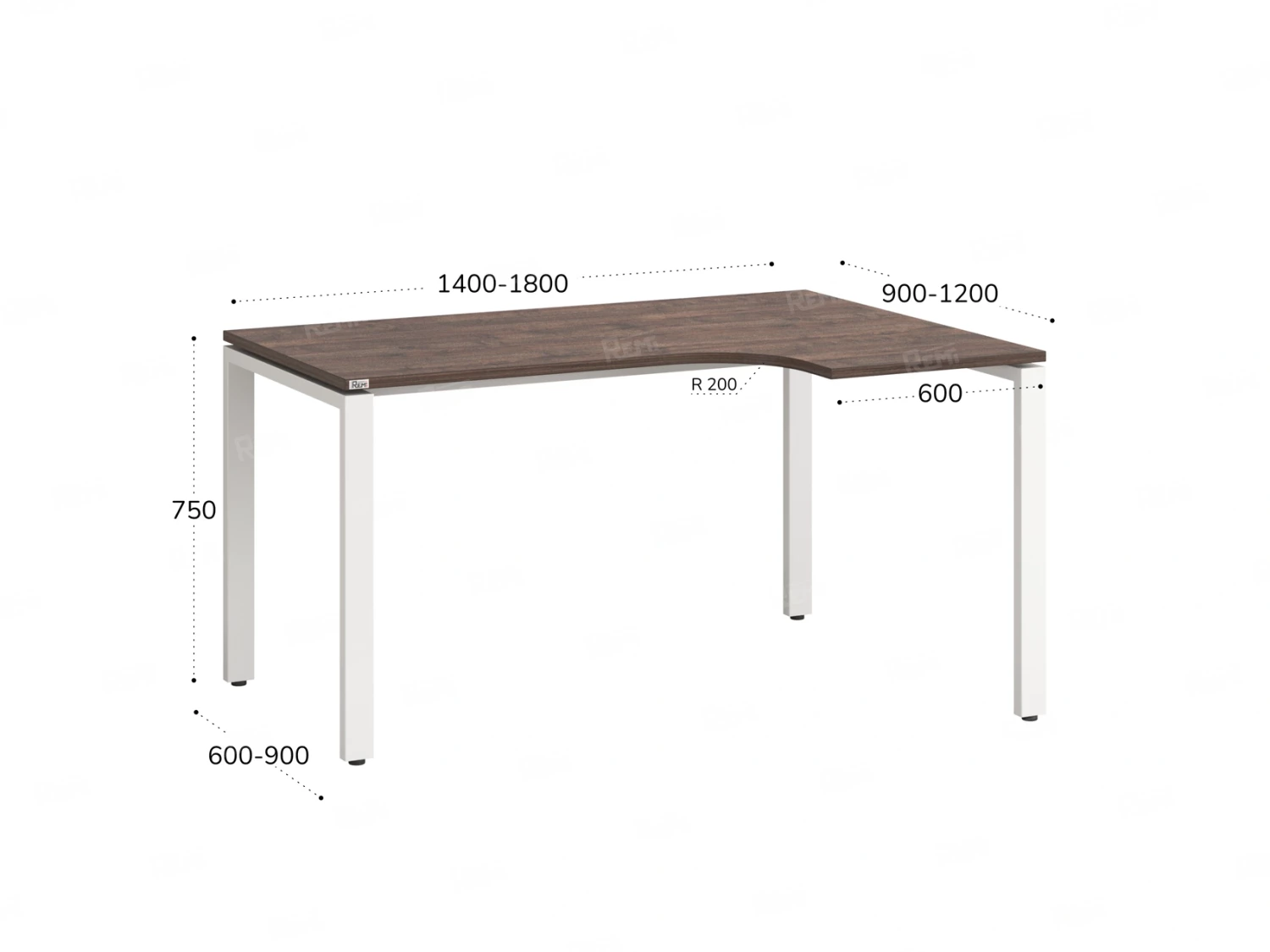 Стол угловой, П-опора, правый 1600x900/1200x750, RM052-16x9-12 Дуб Апрельский шоколад/Белый