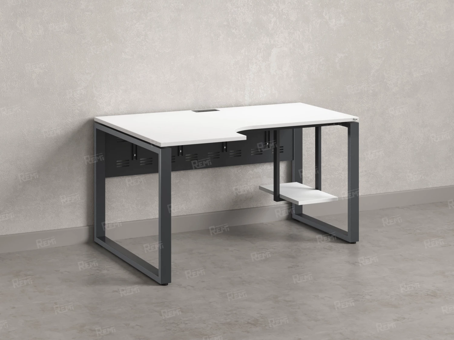 Стол угловой, экран металл, О-опора, левый 1400x800/1000x750, RM056-14x8-10 Белый/Серый
