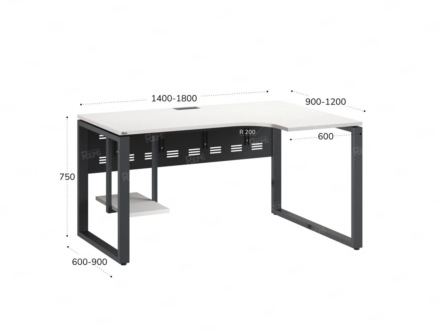 Стол угловой, экран металл, О-опора, левый 1400x800/1000x750, RM056-14x8-10 Белый/Серый