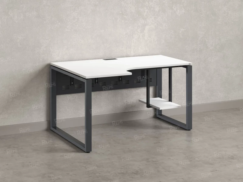 Стол угловой, экран металл, О-опора, левый 1400x800/1000x750, RM056-14x8-10 Белый/Серый