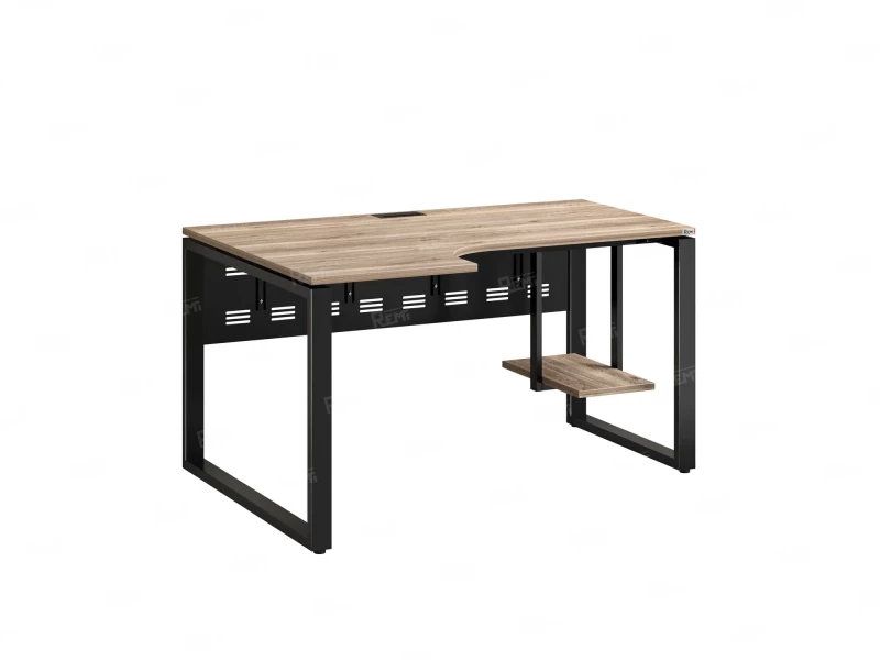 Стол угловой, экран металл, О-опора, левый 1800x600/900x750, RM056-18x6-9 Дуб Маувелла/Черный