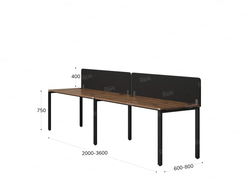 Бенч-система в 1 ряд, 2 рабочих места 2 тканевых экранов 2700x800x750 RM167-3-27x8 Дуб Юстус/Черный
