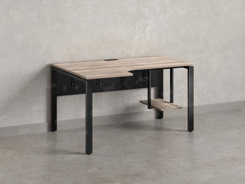 Стол угловой, экран металл, П-опора, левый 1600x600/900x750, RM059-16x6-9 Дуб Маувелла/Черный