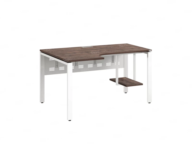 Стол угловой, экран металл, П-опора, левый 1800x900/1200x750, RM059-18x9-12 Дуб Апрельский шоколад/Белый