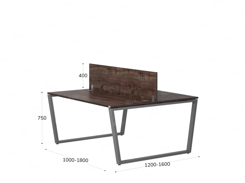 Бенч-система, 2 рабочих места, с одним экраном ЛДСП 1200x1200x750 RM172-2-12x12 Дуб Апрельский шоколад/Серый