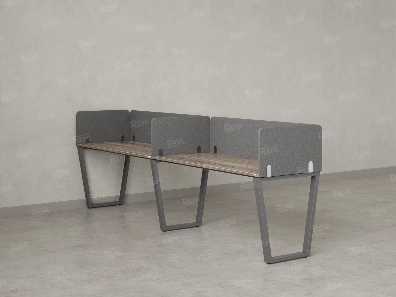 Бенч-система в 1 ряд, 2 рабочих места 5 тканевых экранов 2400x800x750 RM174-1-24x8 Дуб Маувелла/Серый