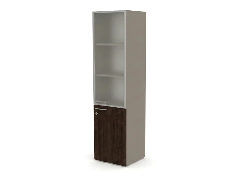 Шкаф комби RAC069 с замком, правый, стекло сатин 45,1x44,8x198,2см Дуб Термо/Серый камень, Серия Аккорд | Accord
