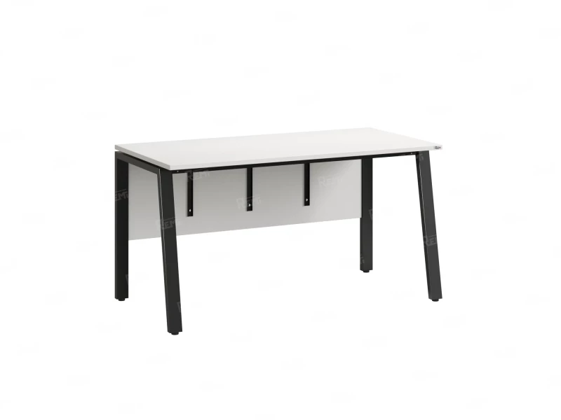 Стол прямой, Л-опора, экран ЛДСП,парящая стол-ца 1400x800x750 RM009-14x8 Белый/Черный