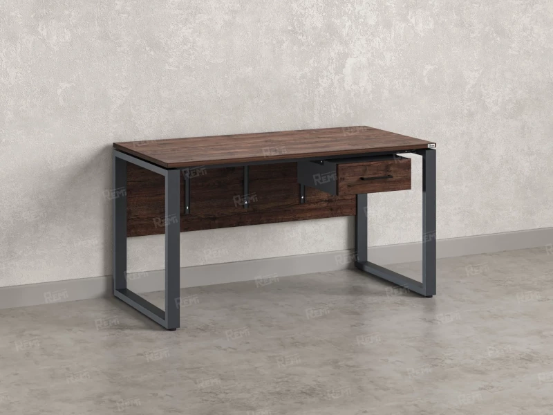 Стол прямой, подвесная тумба, ЛДСП экран, О-опора 1600x700x750 RM032-16x7 Дуб Апрельский шоколад/Серый