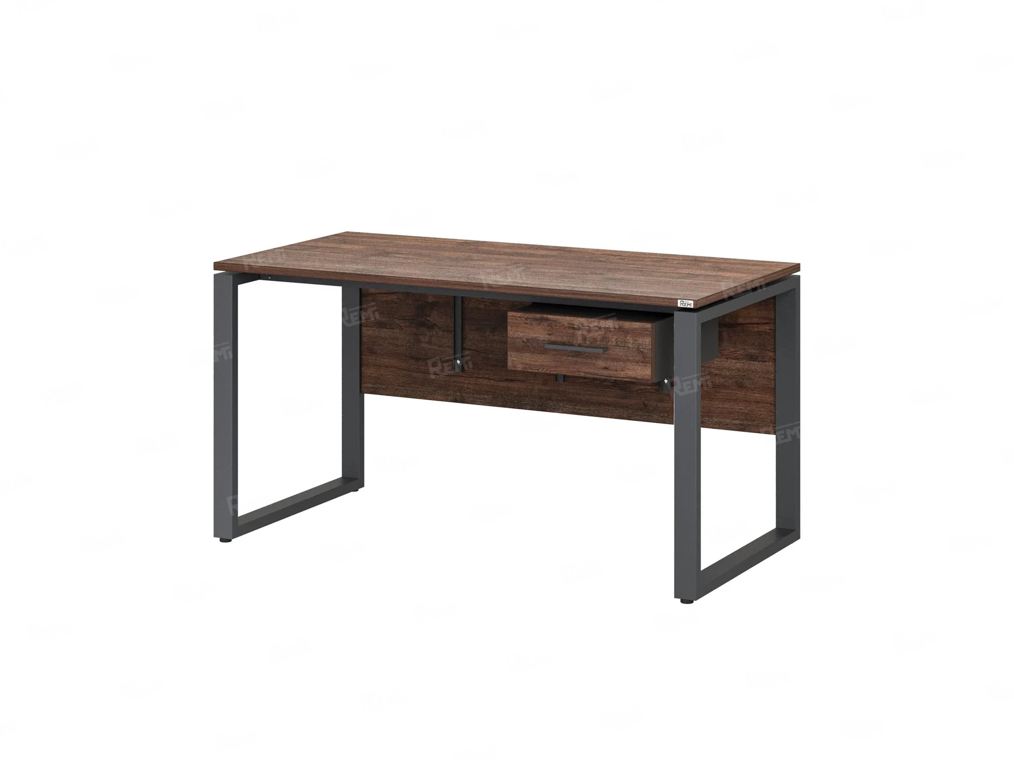Стол прямой, подвесная тумба, ЛДСП экран, О-опора 1600x700x750 RM032-16x7 Дуб Апрельский шоколад/Серый