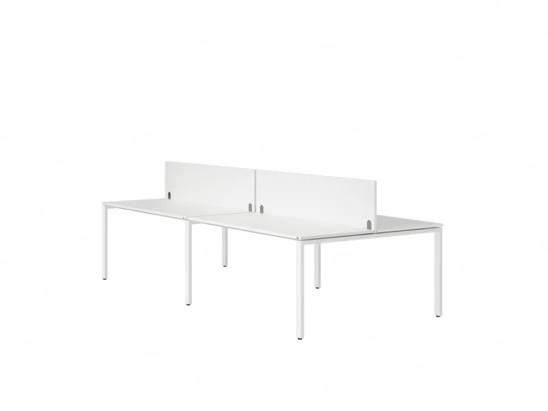 Бенч-система, 4 рабочих места, на П-образных опорах, 2 ЛДСП экранов 3600x1600x750 RM166-4-18x16 Белый/Белый