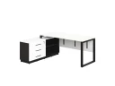 Стол прямой с тумбой L, ЛДСП экран, О-опора 1800x1400x750 RM013L-18x7 Белый/Черный