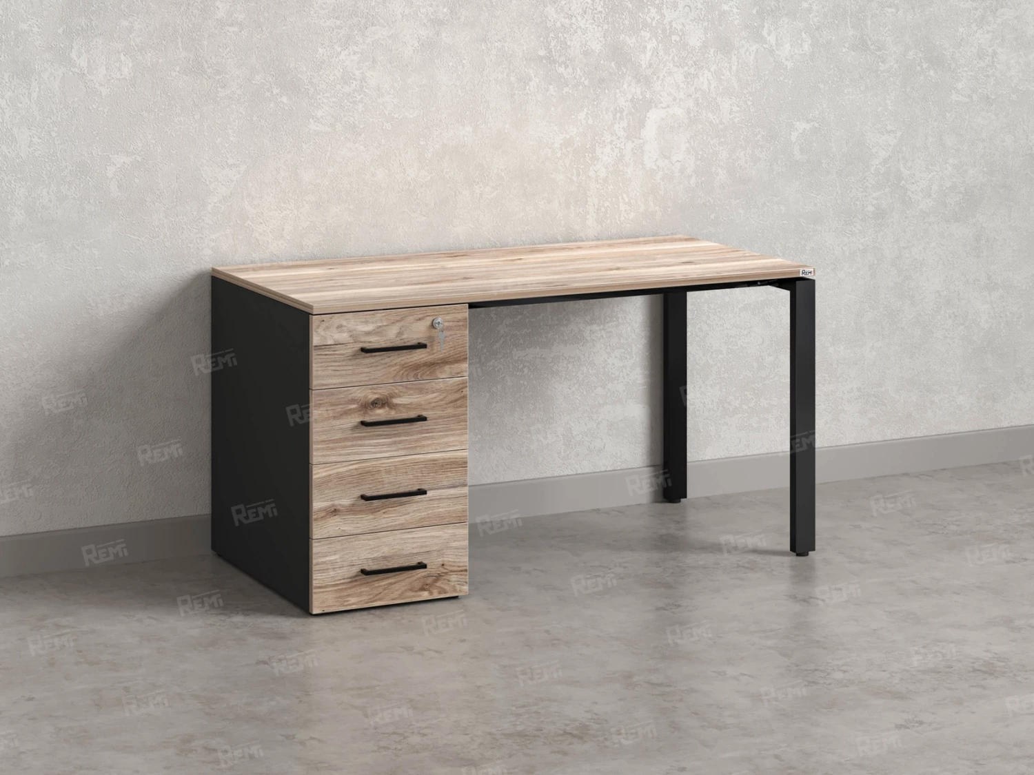 Стол прямой с тумбой на П-образных опоре, левый 1800x700x750 RM102-18x7 Дуб Маувелла/Черный