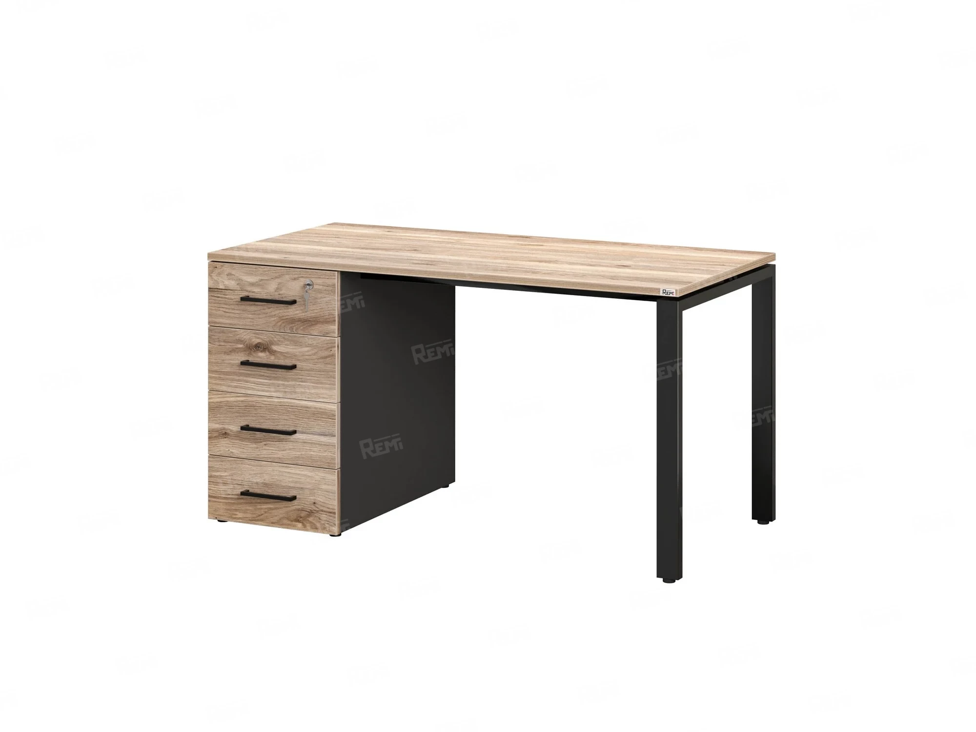 Стол прямой с тумбой на П-образных опоре, левый 1800x700x750 RM102-18x7 Дуб Маувелла/Черный