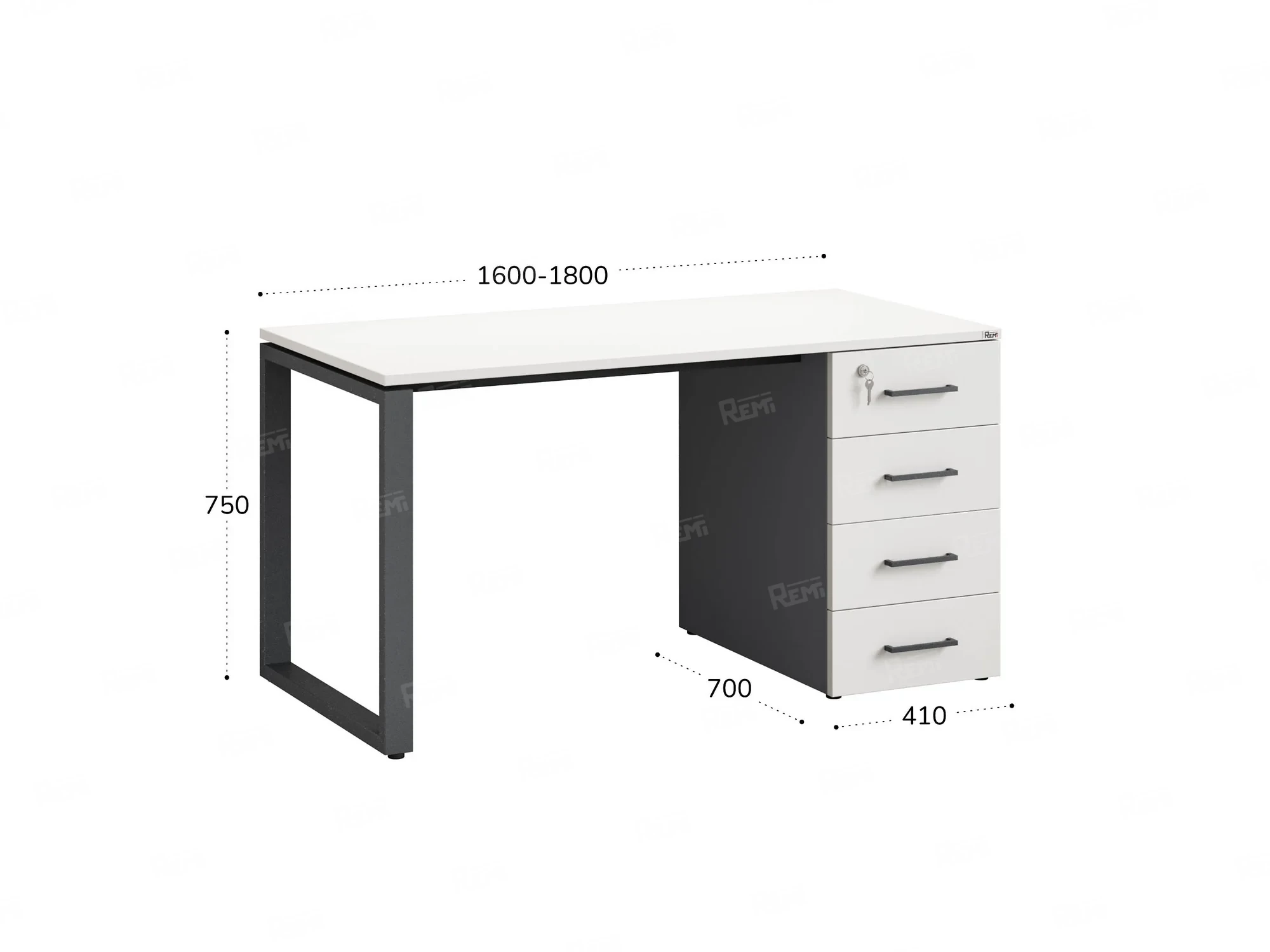 Стол прямой с тумбой на О-образных опоре, правый 1800x700x750 RM105-18x7 Белый/Серый