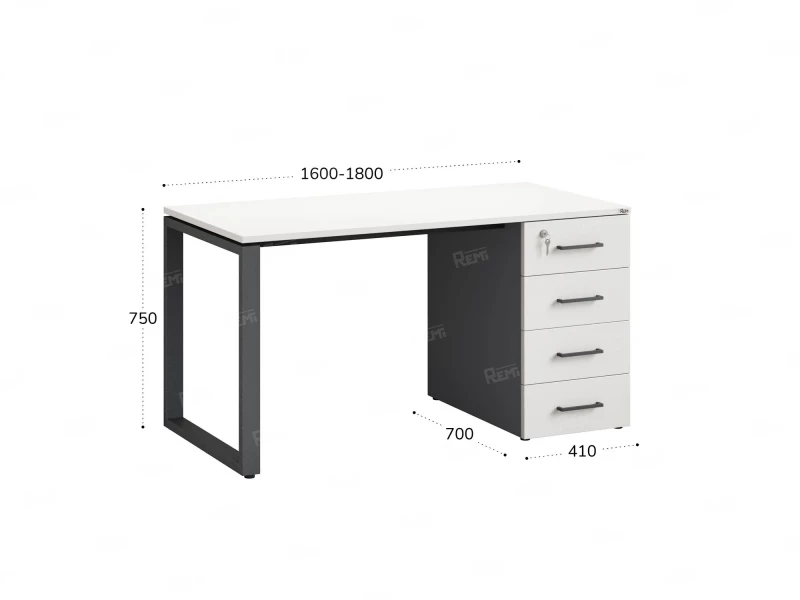 Стол прямой с тумбой на О-образных опоре, правый 1800x700x750 RM105-18x7 Белый/Серый