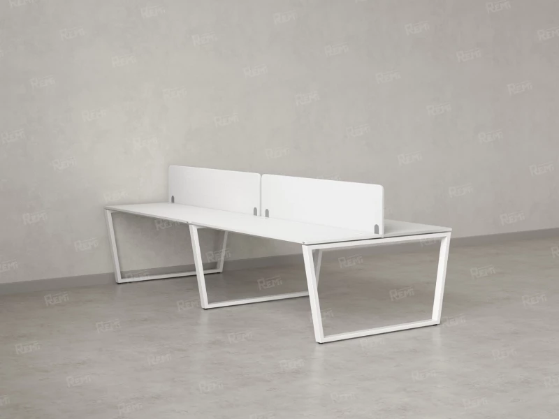 Бенч-система, 4 рабочих места, на U-образных опорах, 2 тканевых экранов 3200x1200x750 RM173-3-16x12 Белый/Белый