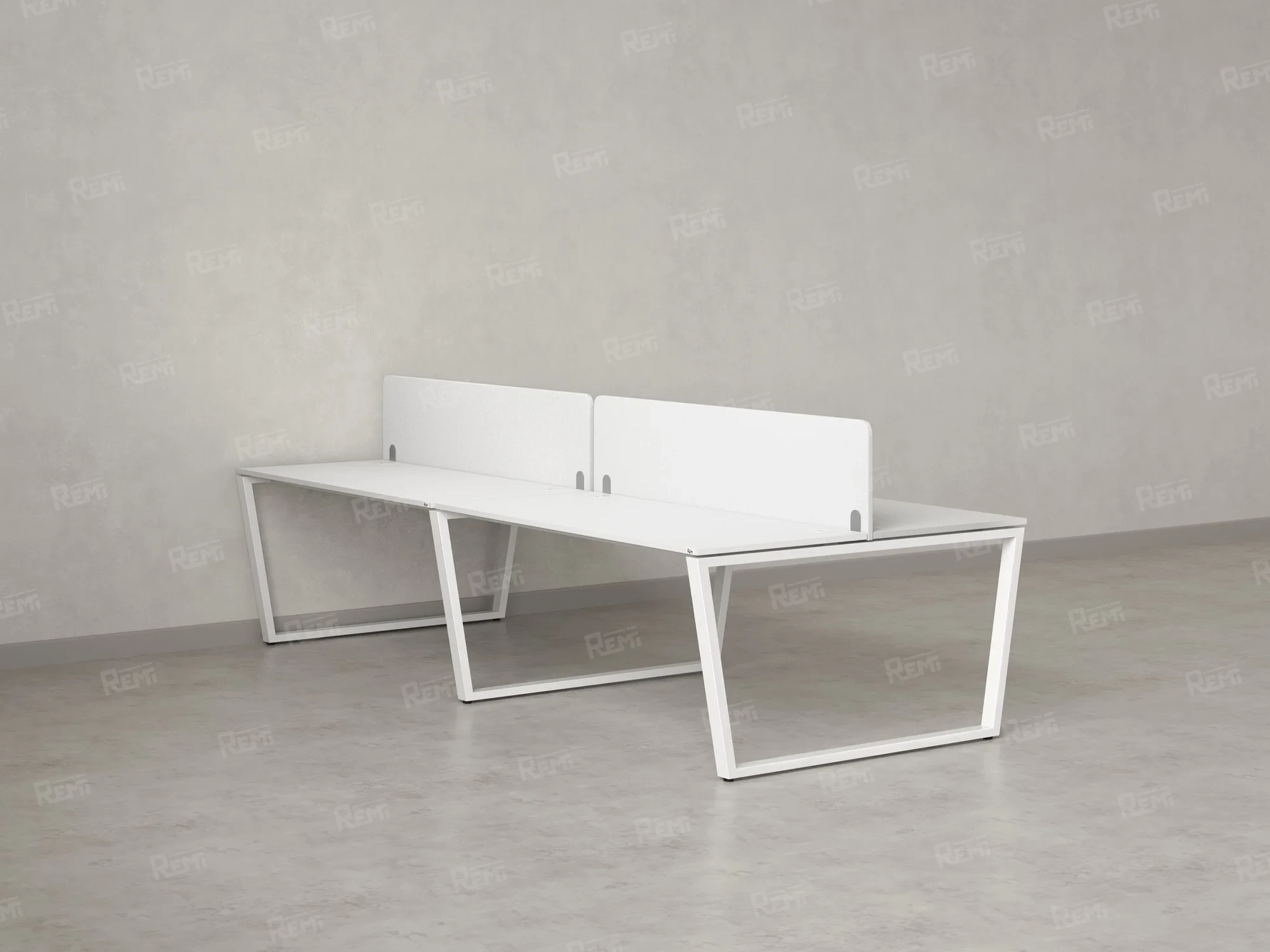 Бенч-система, 4 рабочих места, на U-образных опорах, 2 тканевых экранов 3200x1200x750 RM173-3-16x12 Белый/Белый