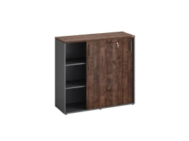 Низкий шкаф-купе, 3 полки, на регулируемых опорах 1200x420x1100 RM129-120x42 Дуб Апрельский шоколад/Серый