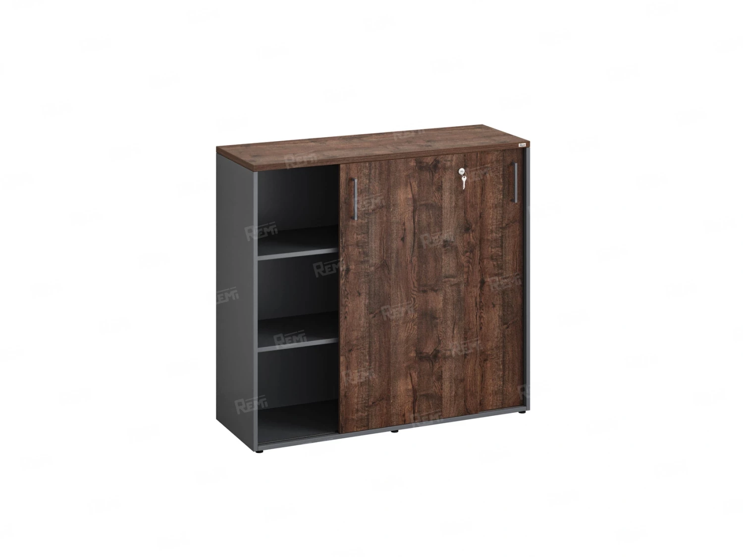Низкий шкаф-купе, 3 полки, на регулируемых опорах 1200x420x1100 RM129-120x42 Дуб Апрельский шоколад/Серый