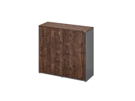 Низкий шкаф-купе, 3 полки, на регулируемых опорах 1200x420x1100 RM129-120x42 Дуб Апрельский шоколад/Серый
