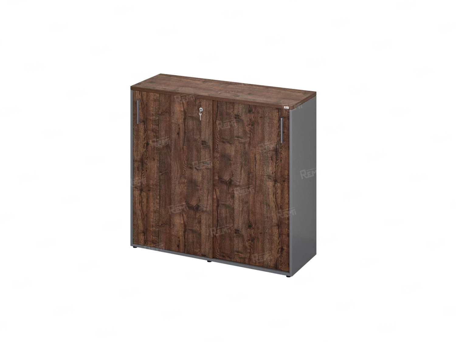 Низкий шкаф-купе, 3 полки, на регулируемых опорах 1200x420x1100 RM129-120x42 Дуб Апрельский шоколад/Серый