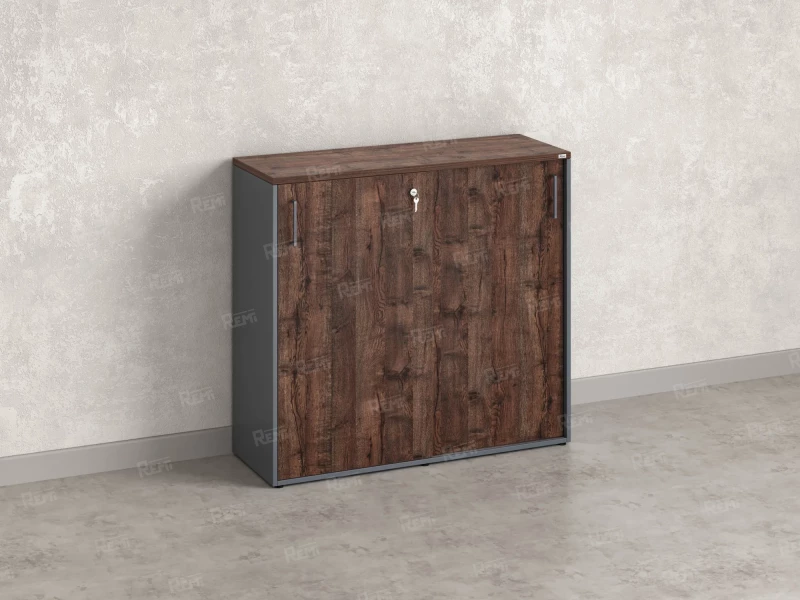Низкий шкаф-купе, 3 полки, на регулируемых опорах 1200x420x1100 RM129-120x42 Дуб Апрельский шоколад/Серый