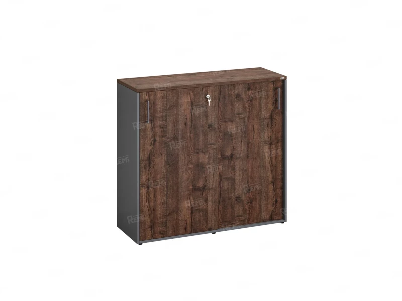 Низкий шкаф-купе, 3 полки, на регулируемых опорах 1200x420x1100 RM129-120x42 Дуб Апрельский шоколад/Серый