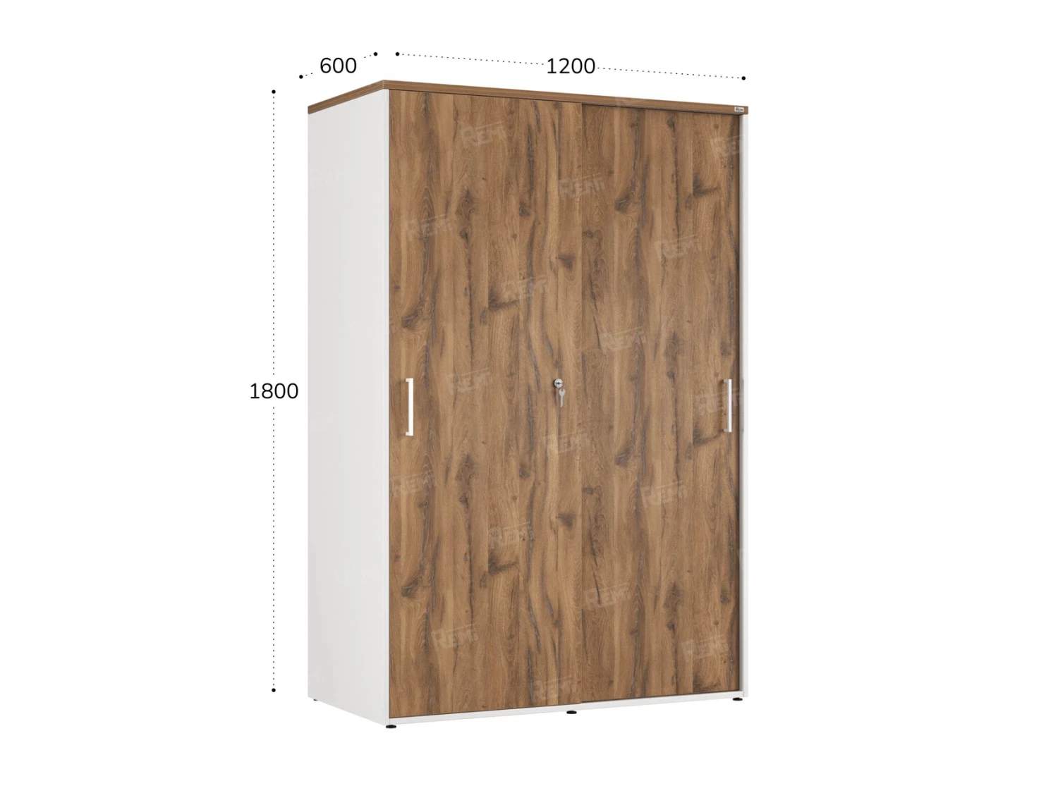 Шкаф-купе, регулируемые опоры, штанга, 1 полка 1200x600x1800 RM164-90x60 Дуб Юстус/Белый